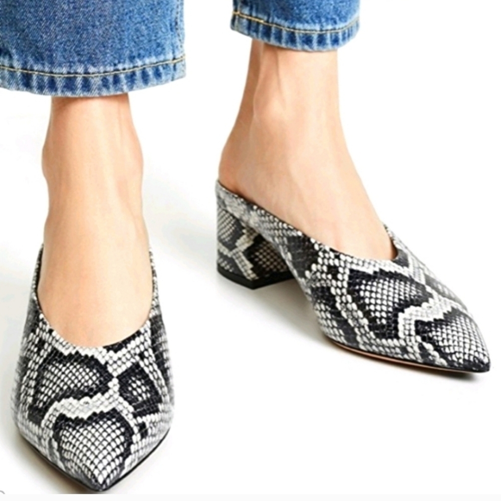 Vince Ralston Sahara Snake Print Leather Slip On Mule Women's Size 8 Block Heel
